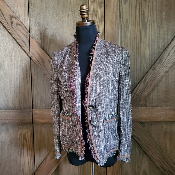 Escada Jackets & Blazers - Escada Tweed Fringe Button Front Blazer